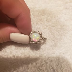 Lab Created Opal and White Sapphire Ring